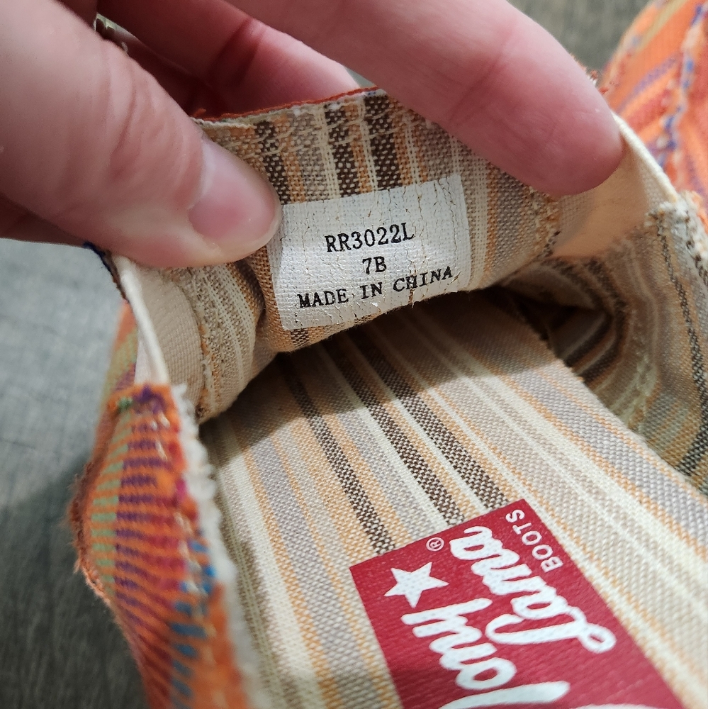 Tony Lama Boots Orange Striped Canvas Slip Ons - Picture 3 of 7
